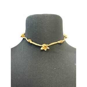 Jute and Rubber Flower Choker Necklace with Wooden Beads 15 inch
